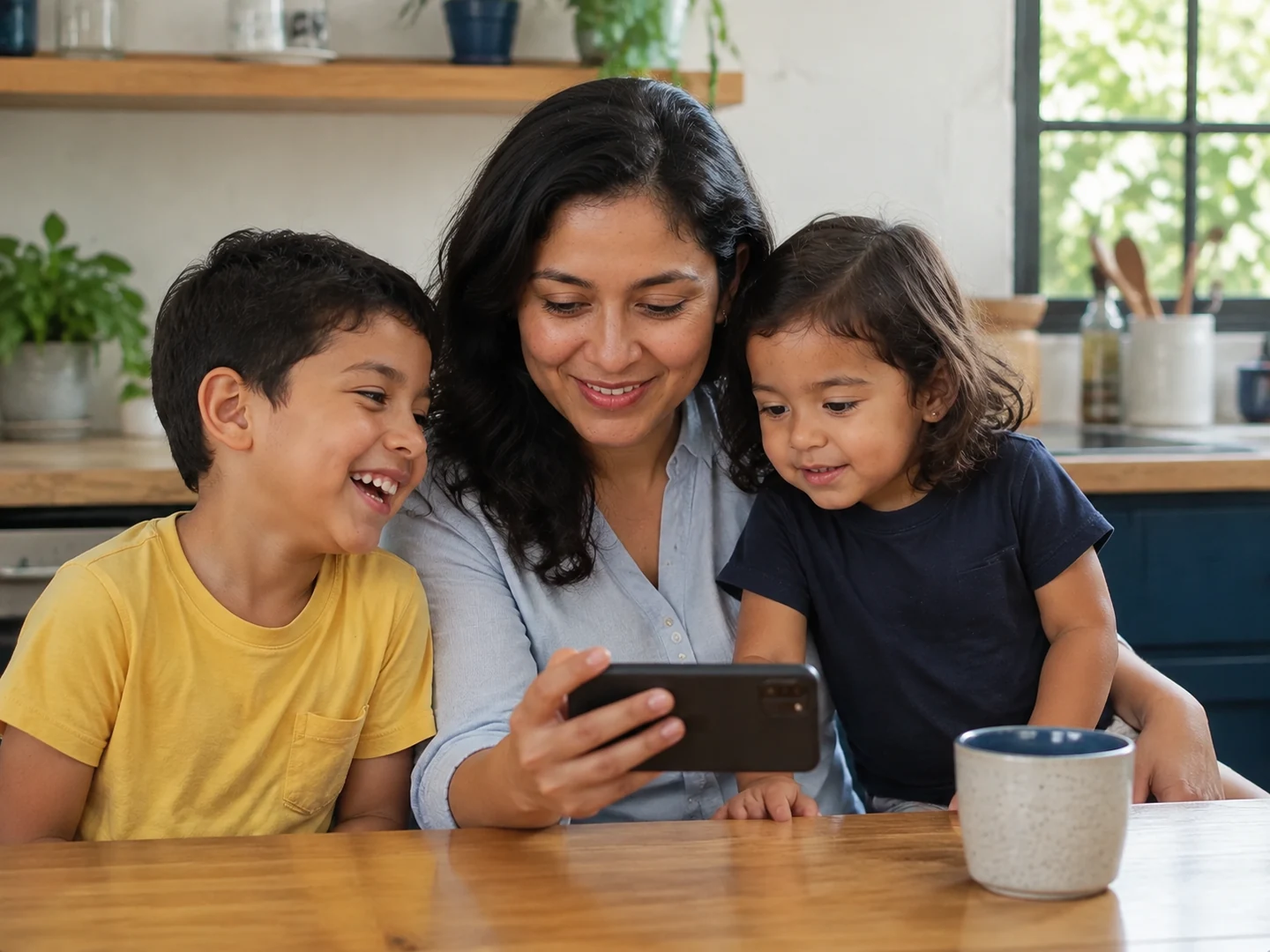 Mamá y sus hijos se ríen al reconocer un momento de su semana